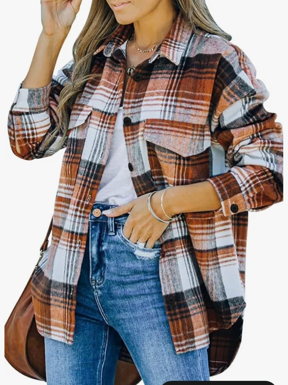 Plaid Shacket Jacket - Brown Plaid, Size L